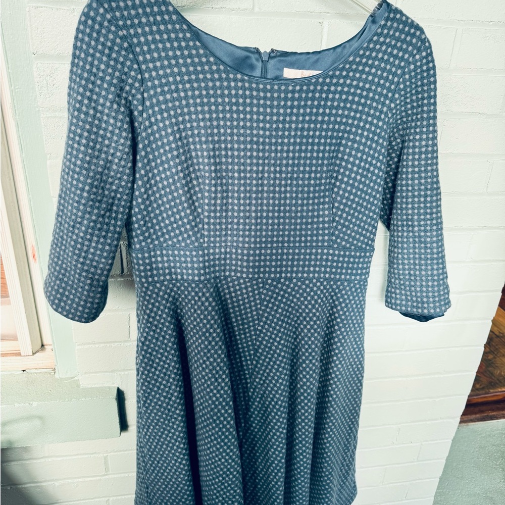 Boden Blue and White Long Sleeve Wool Dress